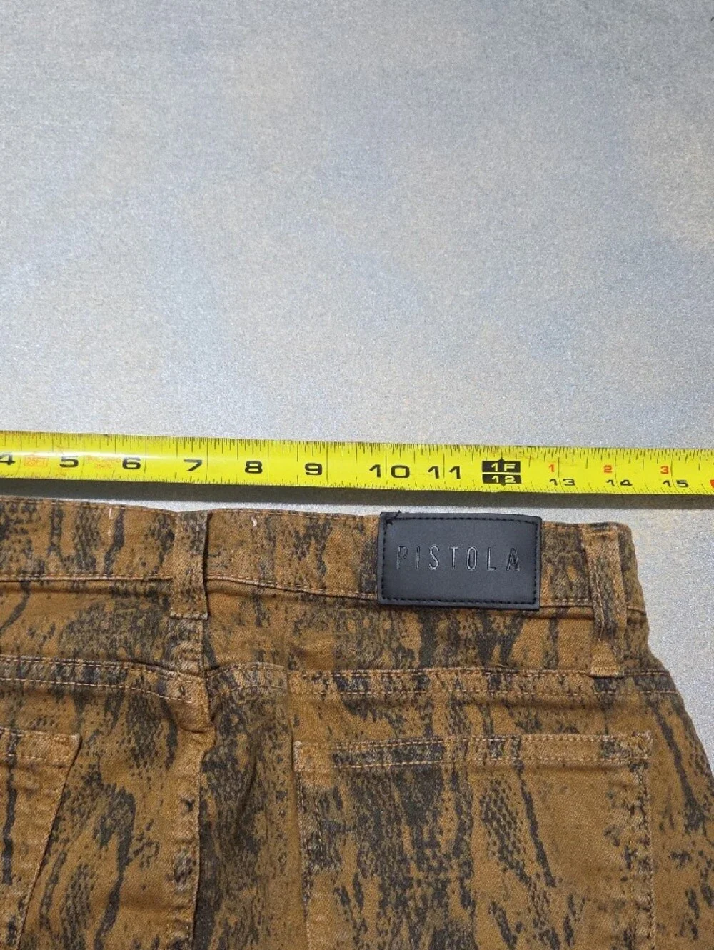 pistola brown mustard snake print denim mini skirt with frayed hem